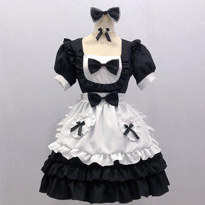 Black Maid Outfit Gothic Lolita Dress For Halloween Cosplay Dance Costume Spring 2025 Polyester 14 Years Up - Product Image 1