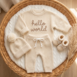 Completo in Maglia <span class=keywords><strong>per</strong></span> Neonati Autunno Inverno, Set con Pantaloni a Coste e Maglione a Maniche Lunghe con Berretto - Product Image 2