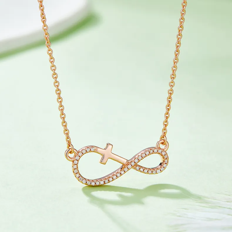 Iced Out Cross Infinite Love Heart Moissanite Diamond Pendant 0.17CT S925 Sterling Silver Melee Moissanite Necklace For Female