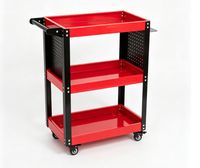 Chariot à outils de garage mobile double face écologique avec panneau perforé, bacs à pièces colorés, léger, 3 étagères, en métal, pour usage industriel