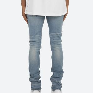 Jeans skinny vintage personnalisés avec strass en diamant empilés et délavés pour hommes - Product Image 5