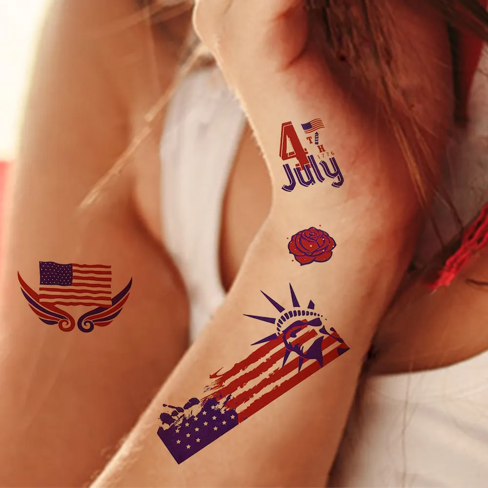Diskon besar tato patriotik stiker tato bendera Hari Kemerdekaan Amerika untuk tato grosir kustom
