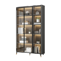 Étagère de rangement à plusieurs niveaux multifonctionnelle en verre noir et blanc, robuste, écologique, avec éclairage LED, facile à nettoyer, de haute qualité