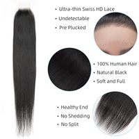 Cabello Humano Virgen Remy 2x6 Liso Natural Negro Real para Tejido de Cabello con Cierre de Encaje HD de Una Sola Tira - Nuevo de Fábrica