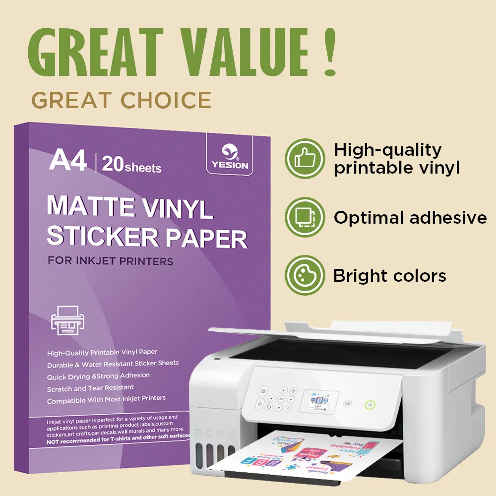 Waterproof Inkjet Printable Custom Paper Stickers Standard 8.5 X 11'' Letter Size Glossy Matte White Adhesive Sticker Vinyl