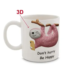 Porcelain 3D Funny Mug Dont Hurry Be Happy Ceramic Sloth Coffee Mug For Gifts