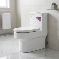 WC monobloc moderne et minimaliste en PVC à siphon, économe en eau, à poser au sol, avec chasse d'eau puissante et jet de pulvérisation