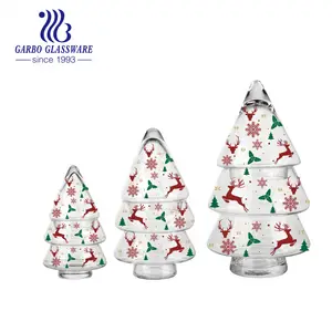 Nieuw Design Fancy Kerstboom Vorm Glazen Snoeppot Hoge Borosilicaat Handgemaakte Glazen Suikerpot Aangepaste Xmas Glazen Snoeppot