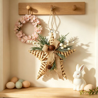 Adorno de Estrella de Navidad de Ratán Natural con Bayas Blancas y Lazo de Arpillera, Decoración Colgante de 10 Pulgadas para Exhibición Festiva, Venta al por Mayor