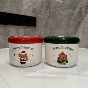 Christmas Bear Design Lunch Box 304 Stainless Steel Inner Double Layer Leak Proof Food <b>Container</b> For Breakfast Oatmeal - Product Image 2