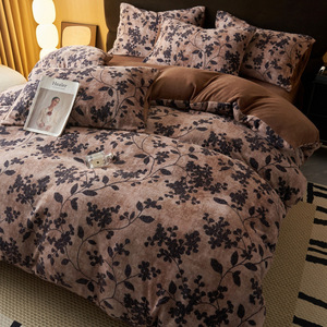 Maillard Digital Fleece Bedding Set 133x72 Polyester Plant <b>Pattern</b> Four-Piece Kit Autumn Warmth - Product Image 3