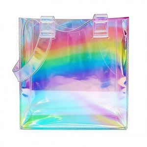 Custom logo Clear PVC Laser Shopping Tote Bag Waterproof Transparent Holographic Handbag With Black Handle - Product Image 2