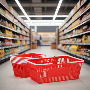 12 Cestas de Compras de Plástico Rojo de 21L con Asas, Apilables, Estructura de Malla Densa para Tiendas de Abarrotes - Product Image 2
