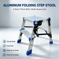 Tabouret pliant en aluminium, capacité 150 kg, robuste, antidérapant, antirouille, 2 marches, verrouillage manuel, portable, pour lavage de voiture