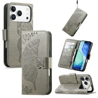 Étui portefeuille pour iPhone 18 17 Pro Max, étui à rabat pour femme avec porte-cartes, motif papillon en relief, en cuir PU