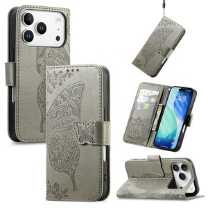 Funda Tipo Cartera para iPhone 18 17 Pro Max, con Tapa Abatible, Ranuras para Tarjetas, Diseño de Mariposa en Relieve, Cuero PU - Product Image 1