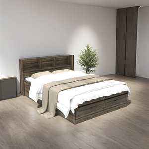 High Quality 2284 Modern Wood Double <b>Bed</b> <b>Frame</b> Storage Headboard Particle Board Bedstead With Drawers Dark Oak Finish - Product Image 1