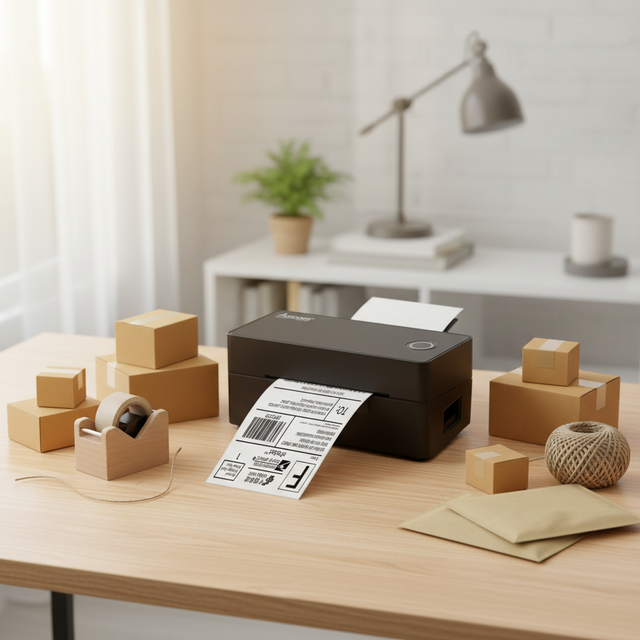 4" Direct Thermal Label Printer, Portable Smart Auto-Detect Printer with USB/BT/Wi-Fi Interface