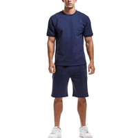 Hommes 100% Coton 2 Pièce Tenues D'été Casual Ras Du Cou Muscle À Manches Courtes Tee Shirts Classique Fit Sport Shorts Ensemble Survêtement