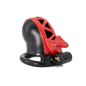 ピンクの蝶ネクタイ型中空プラスチック製短い貞操帯、大型ペニス拘束具、BDSMセックストイ、男性用大人のおもちゃ、カックオールド用 - Product Image 3