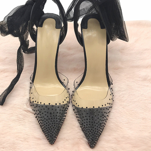 <span class=keywords><strong>Sandali</strong></span> da <span class=keywords><strong>Donna</strong></span> con Tacco Alto in PVC Trasparente con Cristalli e Fiocco, Eleganti Scarpe Rosse con Cinturini - Product Image 5