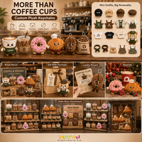 Porte-clés en peluche personnalisé pour mascotte de café avec mini-vêtements et accessoires pour la vente au détail et les promotions