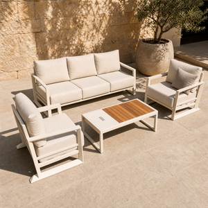 Set di Divani da <span class=keywords><strong>Giardino</strong></span> di Lusso con Panchina Modulare per Patio Coperto e Modulo Integrato per Tavolino Laterale - Product Image 1