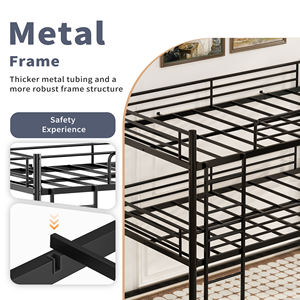 Letto a Castello a 3 Livelli con Telaio in Metallo, Scala e Sponde di Sicurezza, Portatile, Pieghevole, Convertibile in <span class=keywords><strong>2</strong></span> <span class=keywords><strong>Letti</strong></span> Separati, <span class=keywords><strong>Salvaspazio</strong></span> per Camera da Letto - Product Image 2