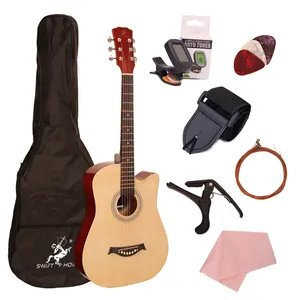 China Factory Wholesale 38 Inch Acoustic Guitar With Linden Top Cutaway Guitar With Straps Picks Capo Tuner