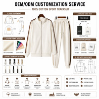 Ensemble de survêtement blanc personnalisé avec logo OEM, veste zippée et pantalon de jogging avec bandes latérales marron et poches avant pour les marques de mode