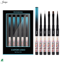 Cepillo delineador con mango líquido, cepillo francés de gel 3D, pluma Ombre, juego de 6 cepillos para uñas