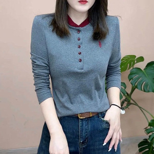 Women's Long Sleeve T-Shirt Color Blocking Knitted Anti-Wrinkle Slim Fit <b>Base</b> <b>Layer</b> Spring Autumn Style - Product Image 2