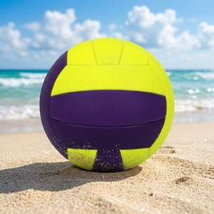Ballon de beach-volley en cuir PU jaune et violet pour les jeux de plage en extérieur, durable, cousu à la machine, logo personnalisé acceptable, certifié CE - Product Image 3
