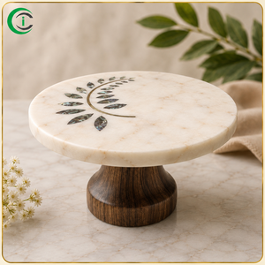 Handcrafted <b>White</b> Marble <b>Cake</b> Display <b>Stand</b> 12 Inch with Wooden Pedestal Decorative Kitchenware for Weddings Birthday Parties - Product Image 1