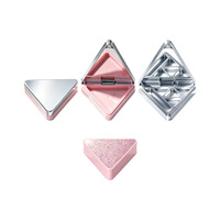 Boîte à fards à paupières magnétique triangulaire en cuir avec miroir intégré - Quatre compartiments pour pinceaux - Emballage en plastique