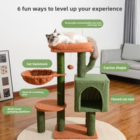 Arbre à gratter pour chat en sisal en forme de grenouille de dessin animé avec perchoir surélevé en peluche, jouet boule en peluche suspendue et boules de sisal empilées