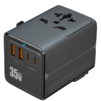 Adaptador de Viaje Internacional Universal con Enchufe de 10A y Múltiples Puertos USB, Compatible con Estándares de EE. UU., Reino Unido, Australia, UE y Europa