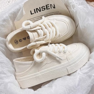Sneakers in Tela con Lacci per <span class=keywords><strong>Donna</strong></span> - Design a Doppio Uso, Suola Spessa, <span class=keywords><strong>Scarpe</strong></span> Casual Bianche in Tela per Signore - Product Image 3