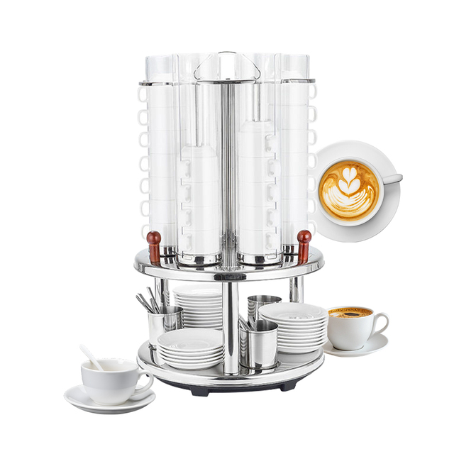 Rotating 6 Heads Commercial Coffee Cup Dispenser Stainless Steel Buffet Equipment Coffee Cup Rack Holder Can Hold 48 Cups