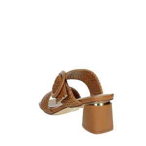 Sandales à talons pour femmes, mules à talon bloc avec lanières tressées marron - Product Image 2