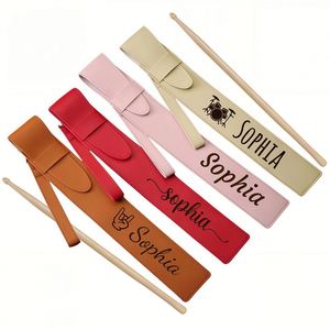 Personalised Leather Drumstick Bag, Custom <b>Drum</b> <b>Stick</b> <b>Holder</b>, Drummer Accessories Case with Engraved Name and Logo - Product Image 1