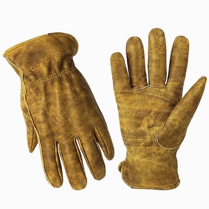 Guantes de Motocicleta de Cuero Vacuno Amarillo con Diseño Retro, Guantes de Seguridad para Conducir - Product Image 1
