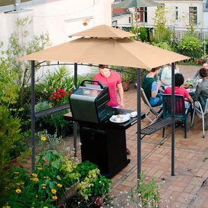Double Pagoda Gazebo Outdoor Garden 50+UV Shelter Patio Grill BBQ <b>Canopy</b> Waterproof with Side Awning 8'x5' <b>Tent</b> Folding <b>Tent</b> - Product Image 5
