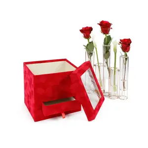Venta al por mayor de lujo cilindro artesanía tubo de papel paquete caja redonda, flor regalo embalaje rosas sombrero papel flor caja