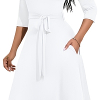 Robe midi grande taille à manches 3/4, ceinturée, coupe trapèze, imprimée, avec poches latérales, pour l'été