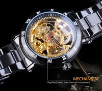 Top Marke Luxus Forsining Retro Royal Flower Goldene Skelett uhr Schwarze Zeiger Edelstahl Herren Automatik uhr