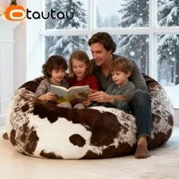 OTAUTAU Housse de pouf moderne en fausse fourrure d'hiver 4/5 pieds, convertible en lit, inclinable, avec rangement, housse amovible DD163 sans rembourrage