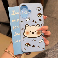 Coque de téléphone en TPU motif chiot et étoiles de café pour iPhone 11/14 Pro/15 Pro Max - Relief tridimensionnel, style gelée deux-en-un