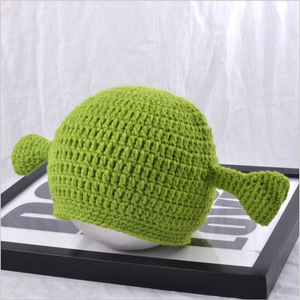 Cappello Monster <span class=keywords><strong>Shrek</strong></span> con orecchie lunghe 3D cappello invernale verde per festa divertente lavorato a mano con berretto