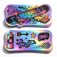 Autocollants de skateboard Haoxuan, holographiques en PVC, symboles urbains, néon, résistants à l'usure, découpés avec précision